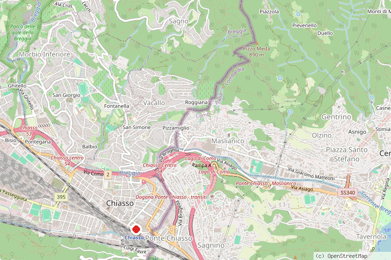 Karte mit der Lage von Nord-Süd-Route – Zielort Chiasso
