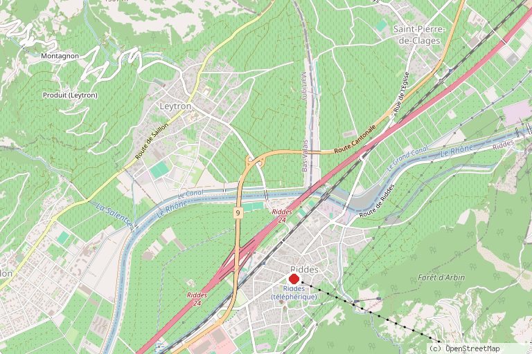 Karte mit der Lage von Luftseilbahn Riddes–Isérables