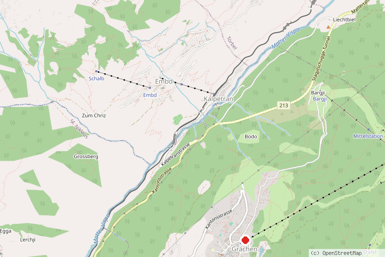 Karte mit der Lage von Skigebiet Grächen – Hannigalp