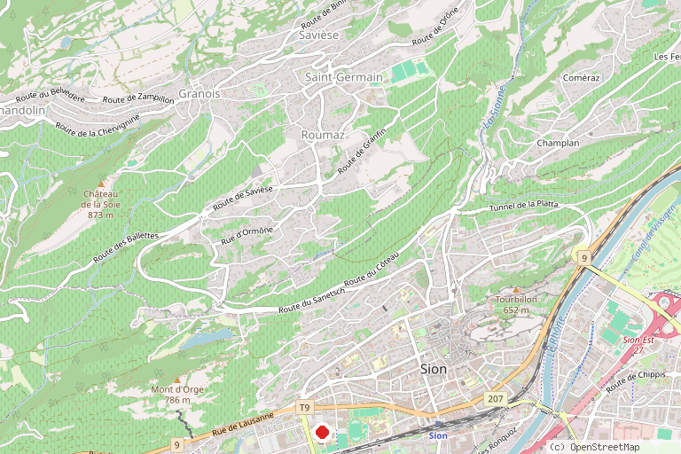 Karte mit der Lage von Le Dôme – Planetarium Sion