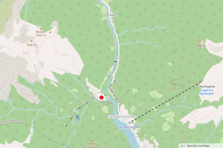 Karte mit der Lage von Canyoning Corippo im Verzascatal