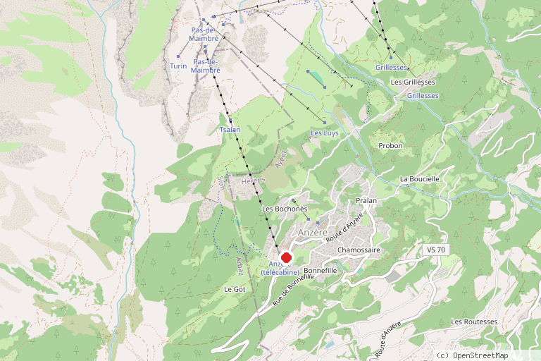 Karte mit der Lage von Skigebiet Anzère