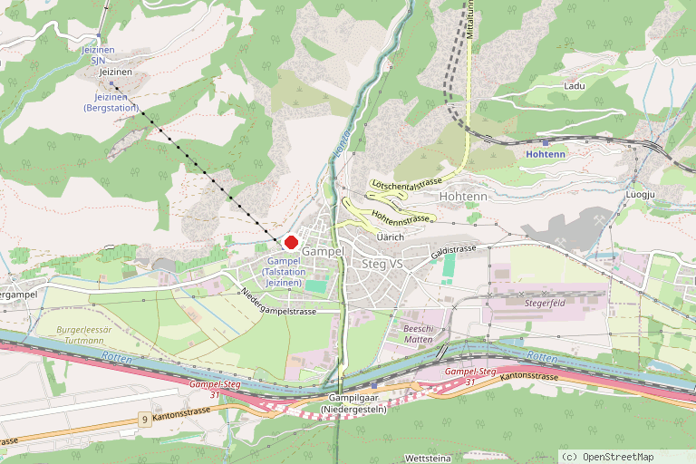 Karte mit der Lage von Skigebiet Gampel-Jeizinen