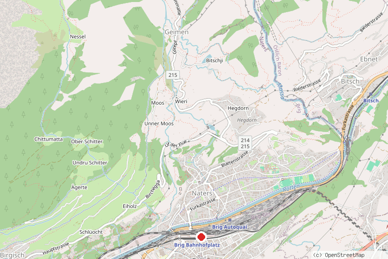 Karte mit der Lage von Rhone-Route – Etappenort Brig