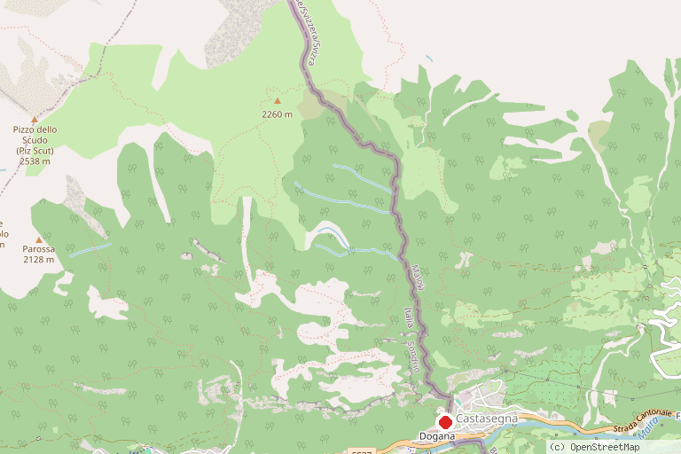 Karte mit der Lage von Kastanienwälder Bergell