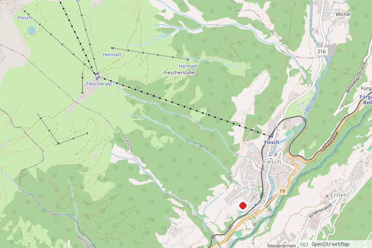 Karte mit der Lage von Swiss Seilpark Fiesch