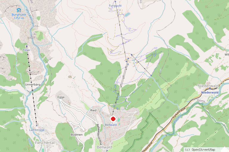 Karte mit der Lage von Skigebiet Bellwald