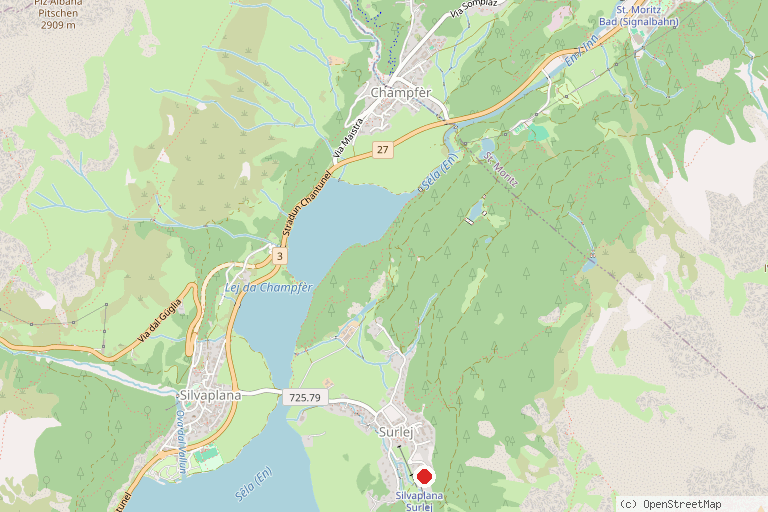 Karte mit der Lage von Skigebiet Corvatsch Furtschellas