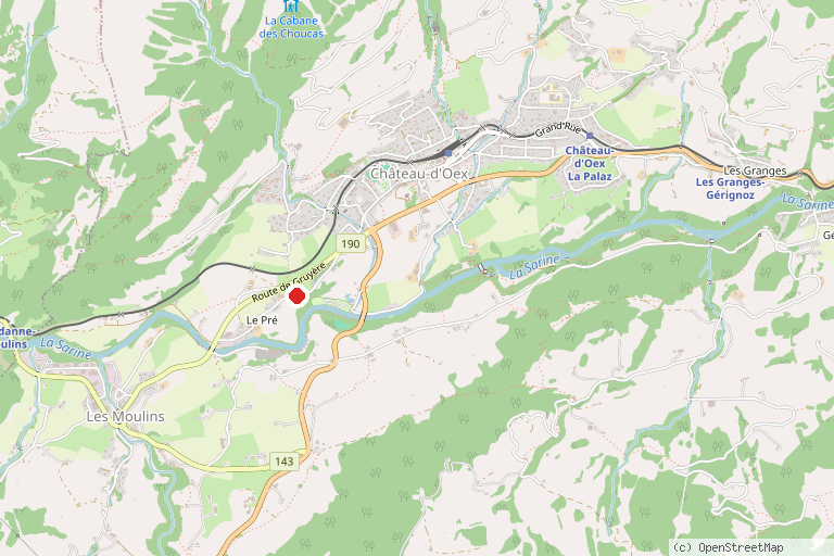 Karte mit der Lage von River-Rafting Saane nach Château-d'Oex