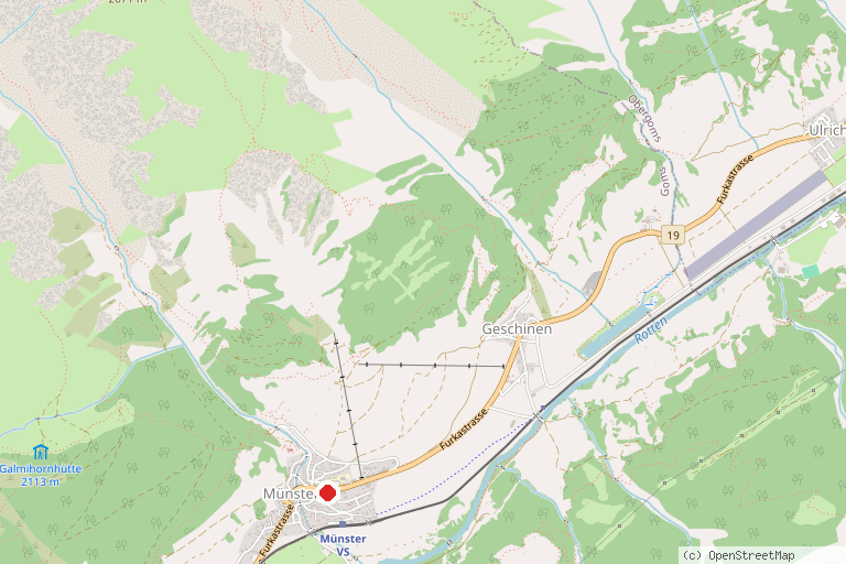 Karte mit der Lage von Dorfkern Münster im Goms