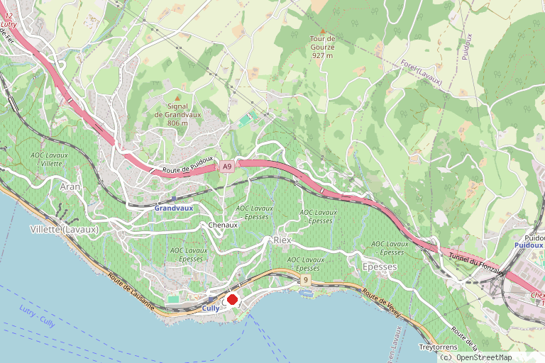 Karte mit der Lage von Lavaux-Terrassen