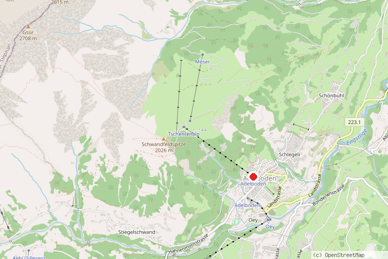 Karte mit der Lage von Skigebiet TschentenAlp Adelboden
