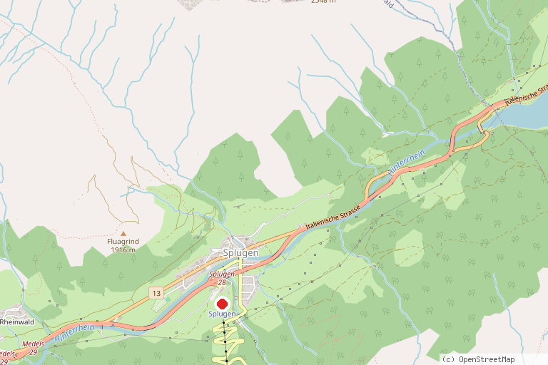 Karte mit der Lage von Skigebiet Splügen