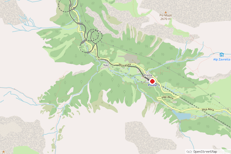 Karte mit der Lage von Bahnerlebnisweg Albula
