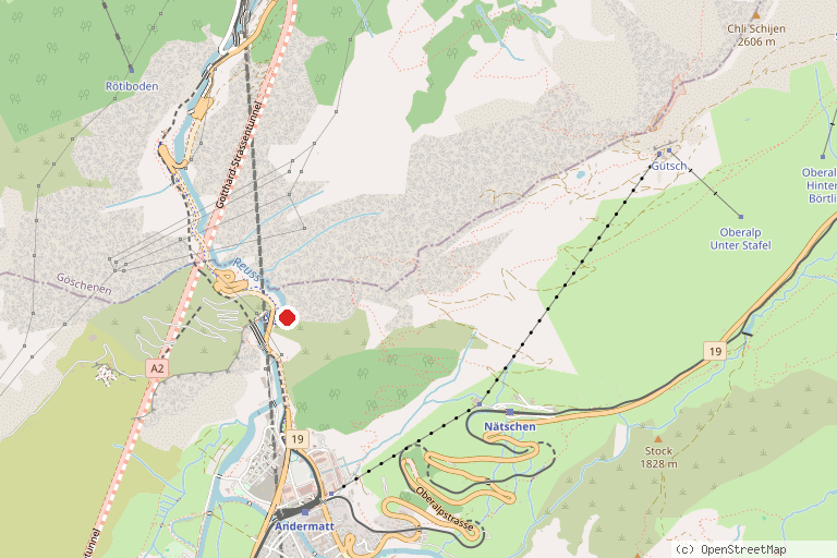 Karte mit der Lage von Schöllenenschlucht mit Teufelsbrücke und Urnerloch
