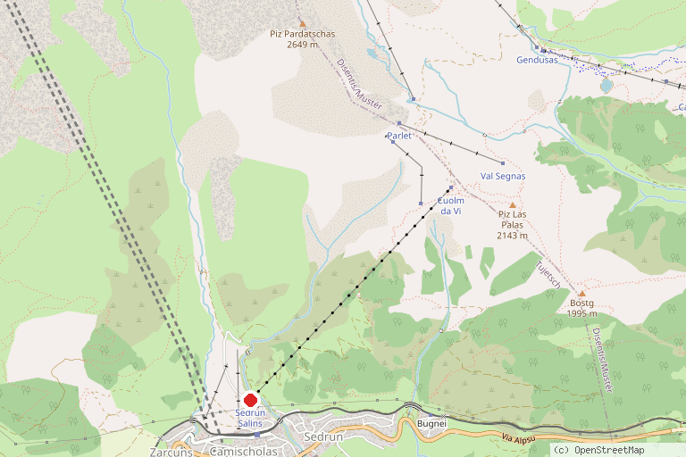 Karte mit der Lage von Skigebiet Sedrun