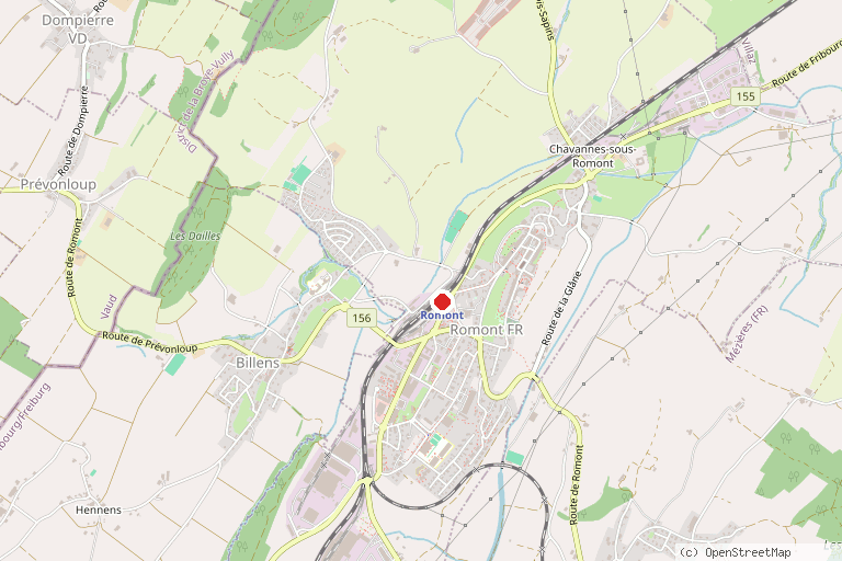 Karte mit der Lage von Herzroute – Etappe Romont–Lausanne