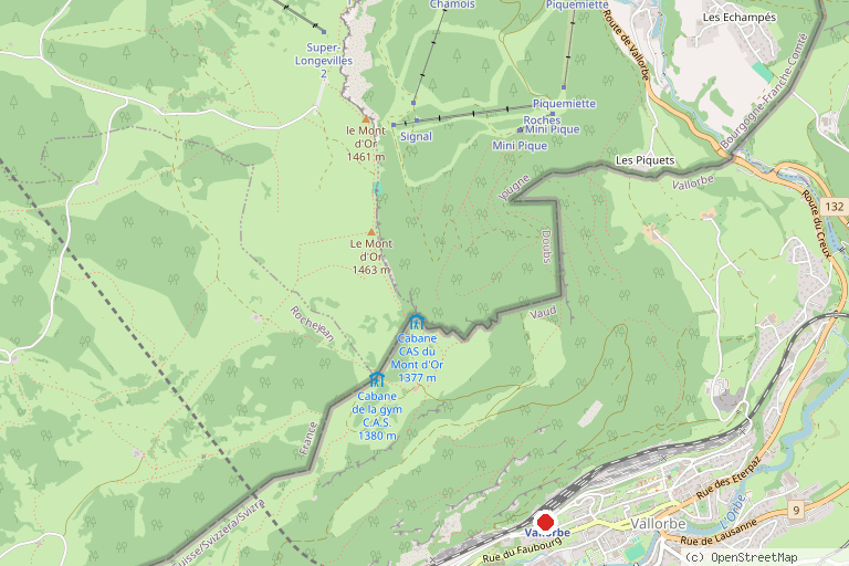 Karte mit der Lage von Jura-Höhenweg – Etappenort Vallorbe