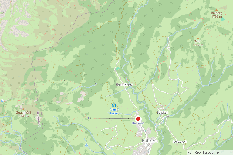 Karte mit der Lage von Skilift Habkern Sattelegg