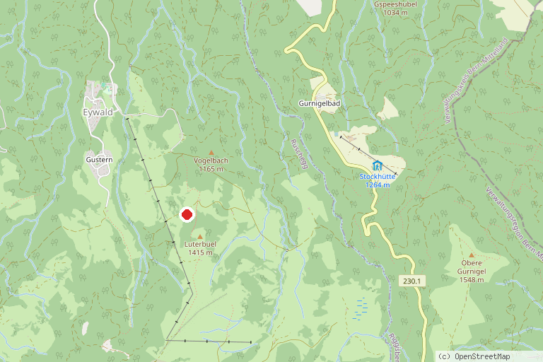 Karte mit der Lage von Skilifte Rüschegg–Eywald