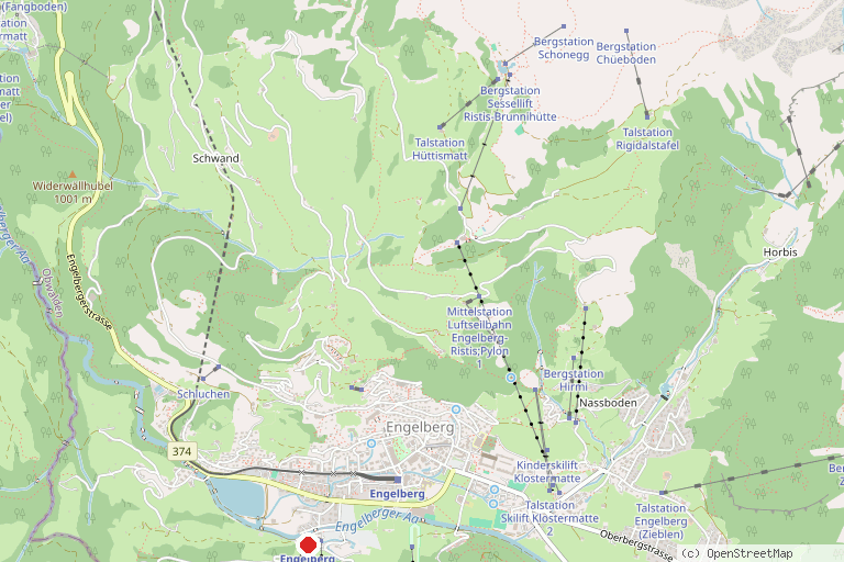 Karte mit der Lage von Skigebiet Engelberg-Titlis