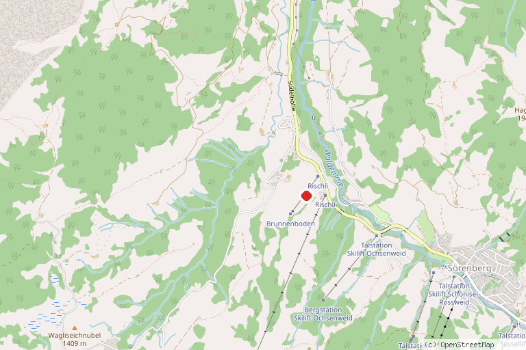 Karte mit der Lage von Sommerrodelbahn Rischli