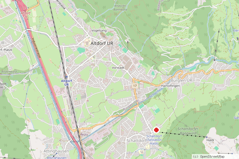 Karte mit der Lage von Skigebiet Haldi Schattdorf