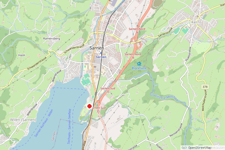 Karte mit der Lage von Erlebnisbad Seefeld Sarnen