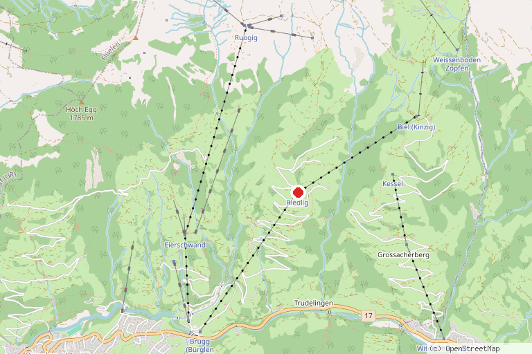 Karte mit der Lage von Skigebiet Biel-Kinzig