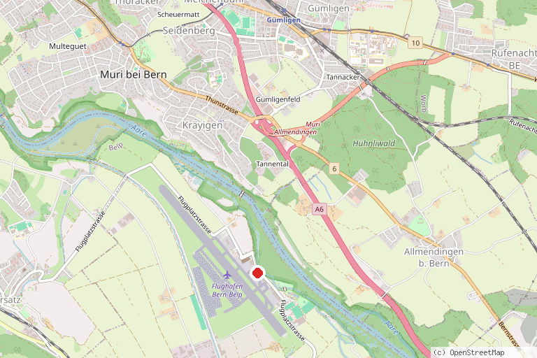 Karte mit der Lage von Flughafen Bern-Belp