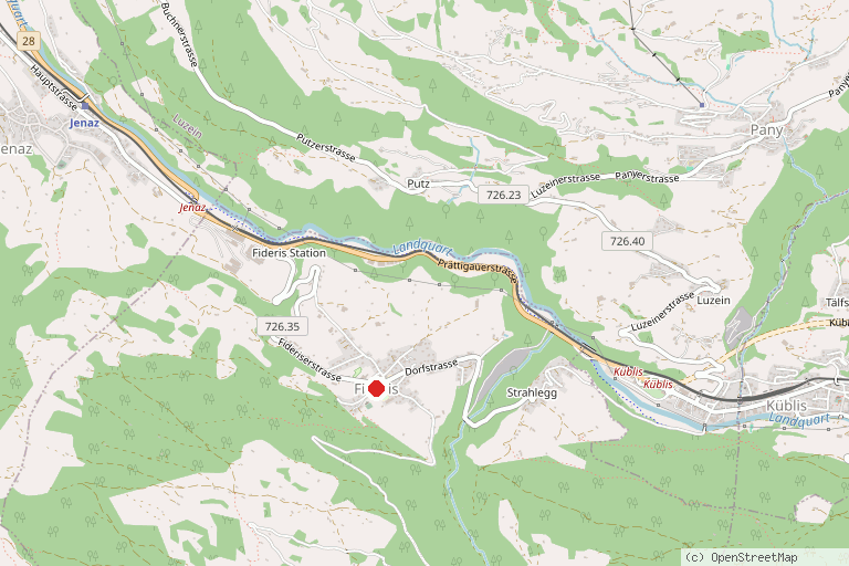 Karte mit der Lage von Skigebiet Fideriser Heuberge