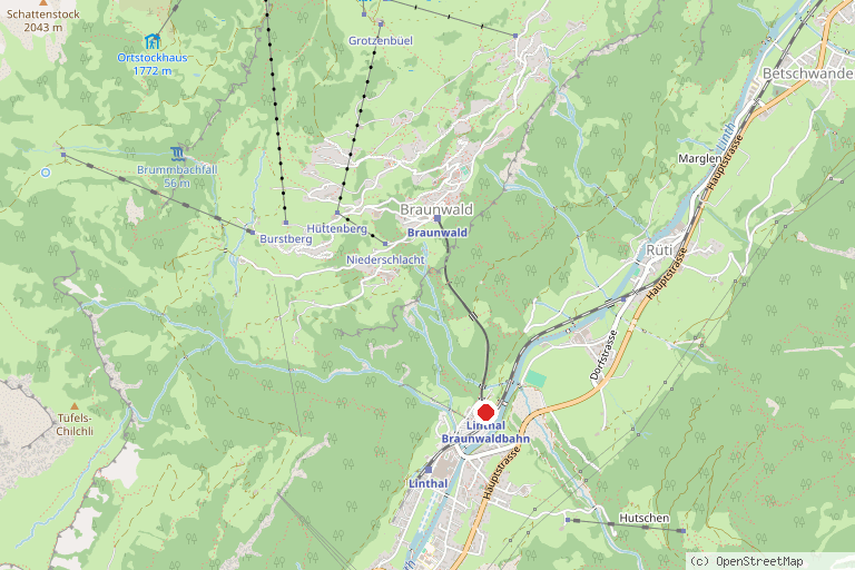 Karte mit der Lage von Panoramaloipen Braunwald