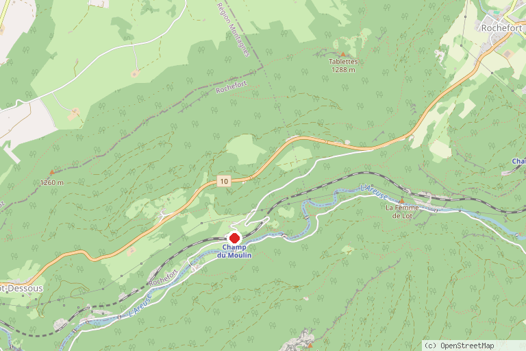 Karte mit der Lage von Areuseschlucht