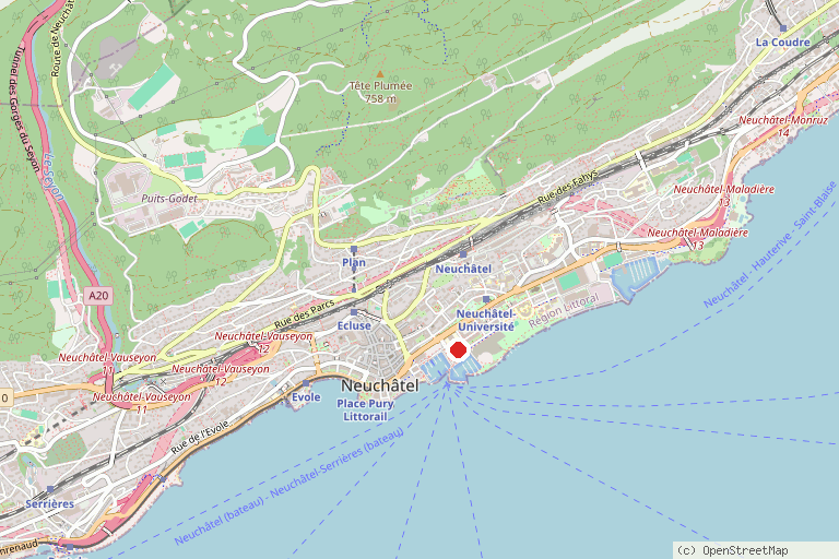Karte mit der Lage von MAHN Museum für Kunst und Geschichte (Neuchâtel)