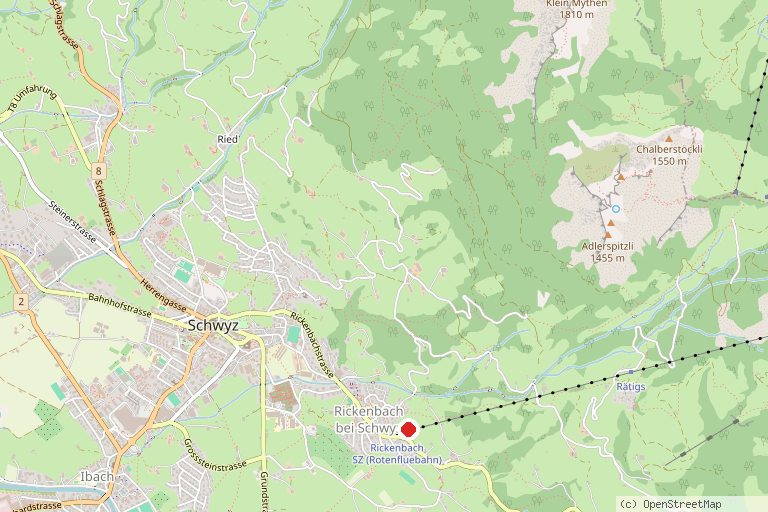 Karte mit der Lage von Skigebiet Mythenregion