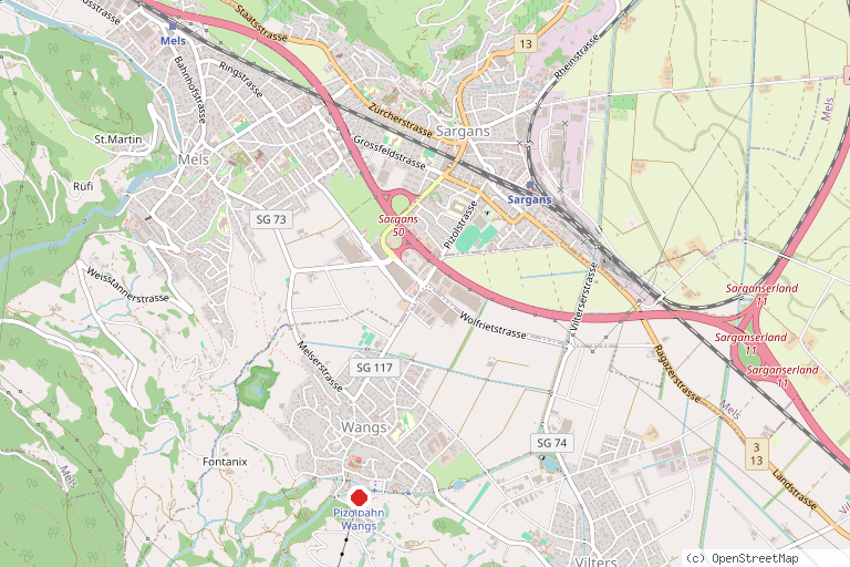 Karte mit der Lage von Skigebiet Pizol