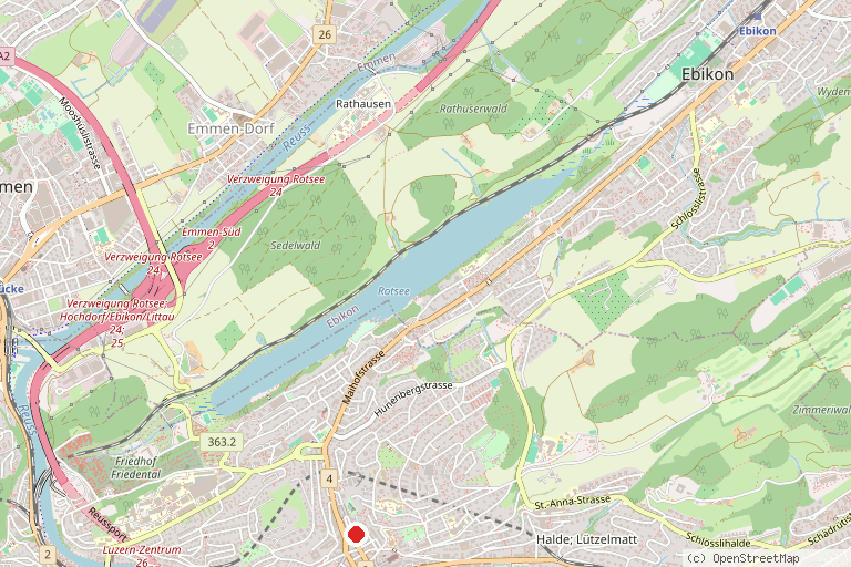 Karte mit der Lage von Bourbaki Panorama Luzern