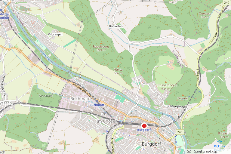 Karte mit der Lage von Herzroute – Etappe Burgdorf–Langnau