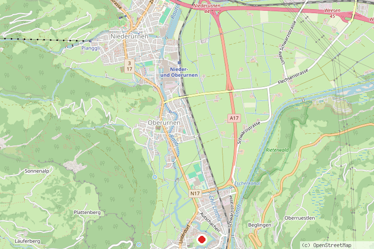 Karte mit der Lage von Schlachtdenkmal Näfels