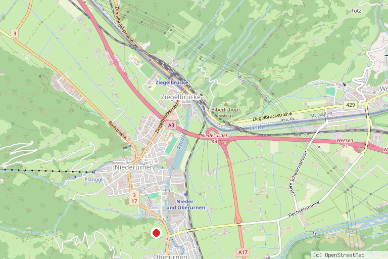 Karte mit der Lage von Vorburg Oberurnen