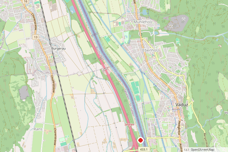 Karte mit der Lage von Alte Rheinbrücke Sevelen–Vaduz