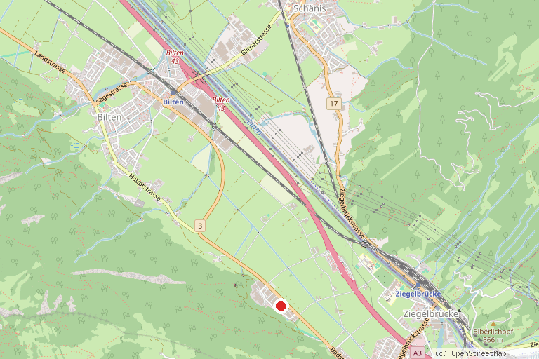 Karte mit der Lage von Bowling- und Freizeitcenter Niederurnen