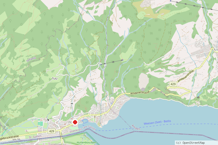 Karte mit der Lage von Fun-Rafting Linth ab Weesen
