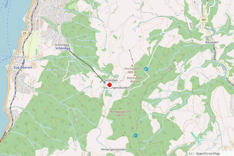 Karte mit der Lage von Zugerberg