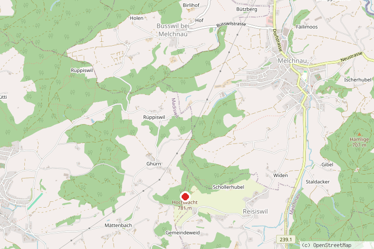 Karte mit der Lage von Aussichtsturm Hohwacht Reisiswil