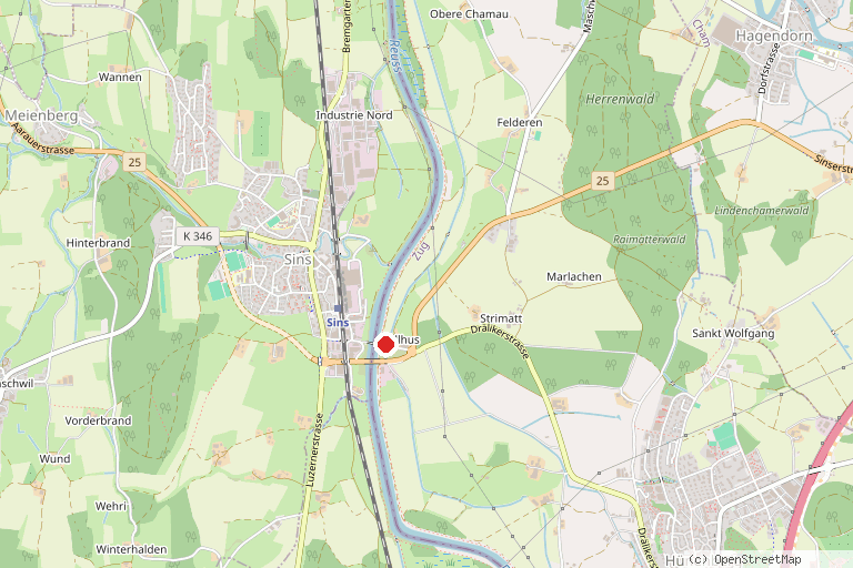 Karte mit der Lage von Gummiboot-Fahrt auf der Reuss ab Hünenberg