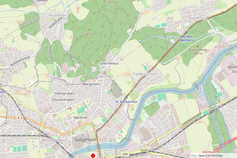 Karte mit der Lage von Aare-Route – Etappenort Solothurn