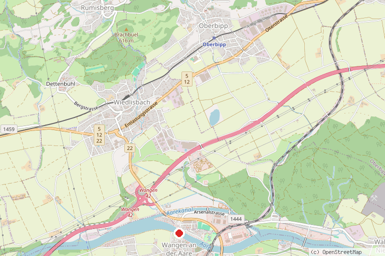 Karte mit der Lage von Städtli Wangen an der Aare