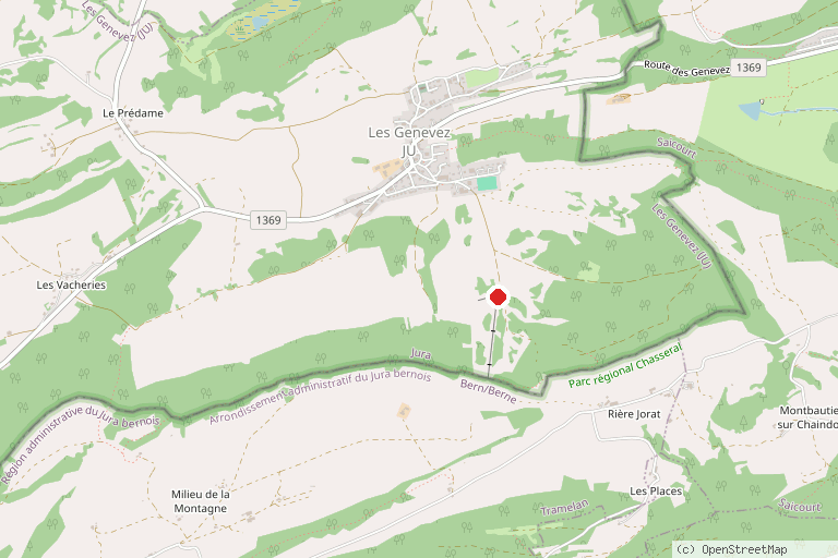 Karte mit der Lage von Téléski Les Genevez