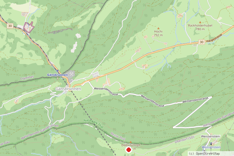 Karte mit der Lage von Bergrestaurant Hinterweissenstein